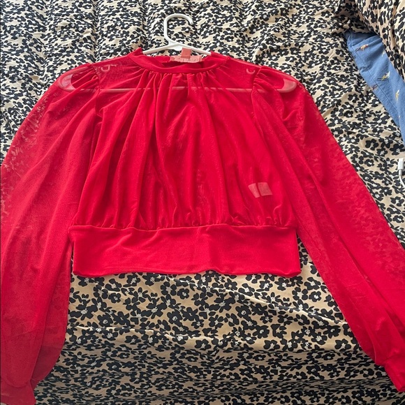 Timing Tops - Timing Vibrant Red Sheer Blouse